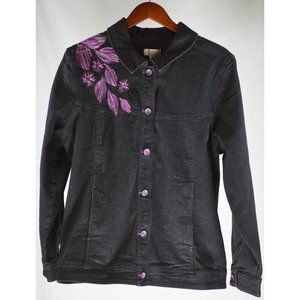 Denim + Company Black Embroidered Button Jacket XL